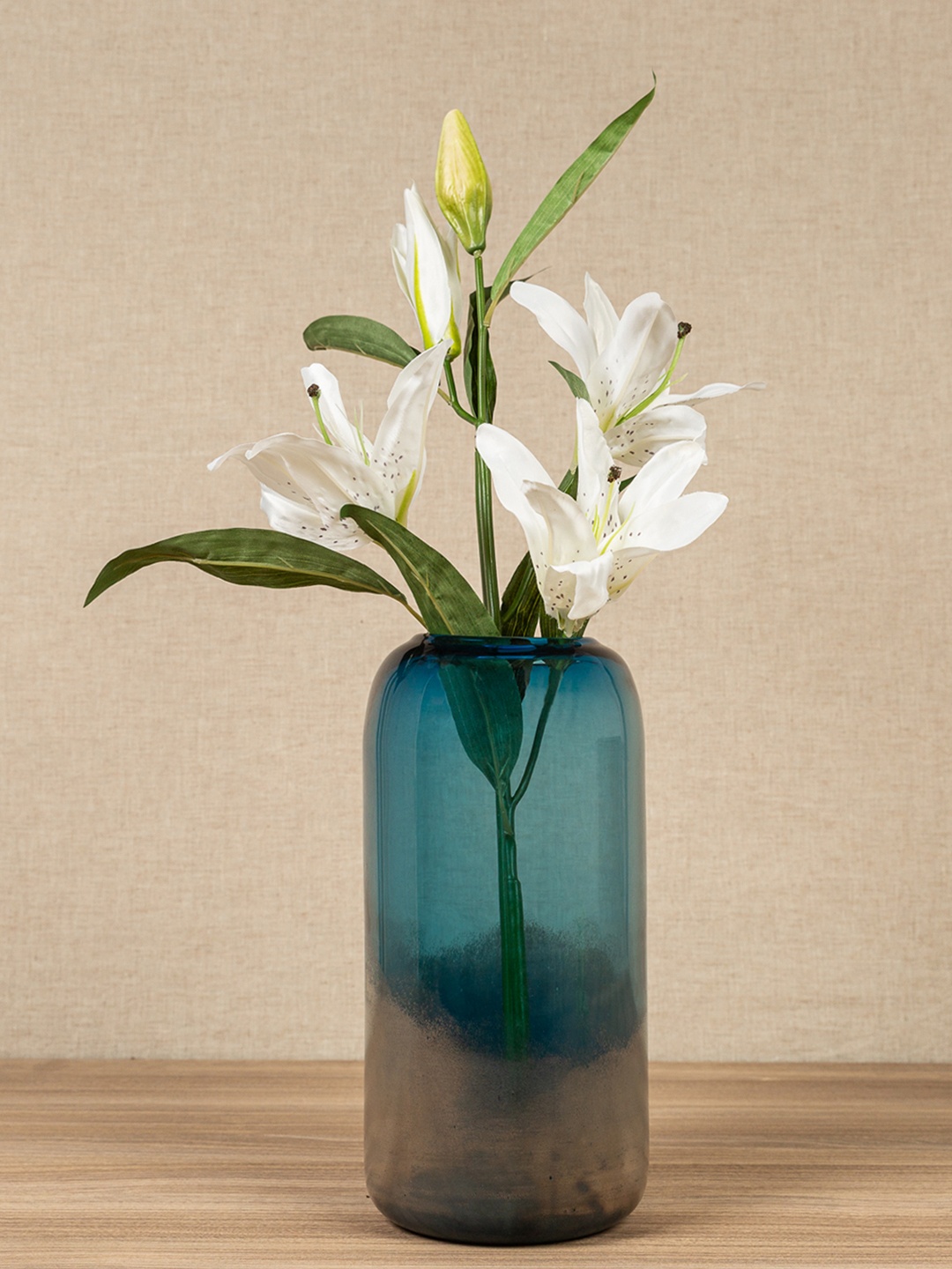Pure Home and Living Blue & Brown Printed Glass Spring Flower Vase