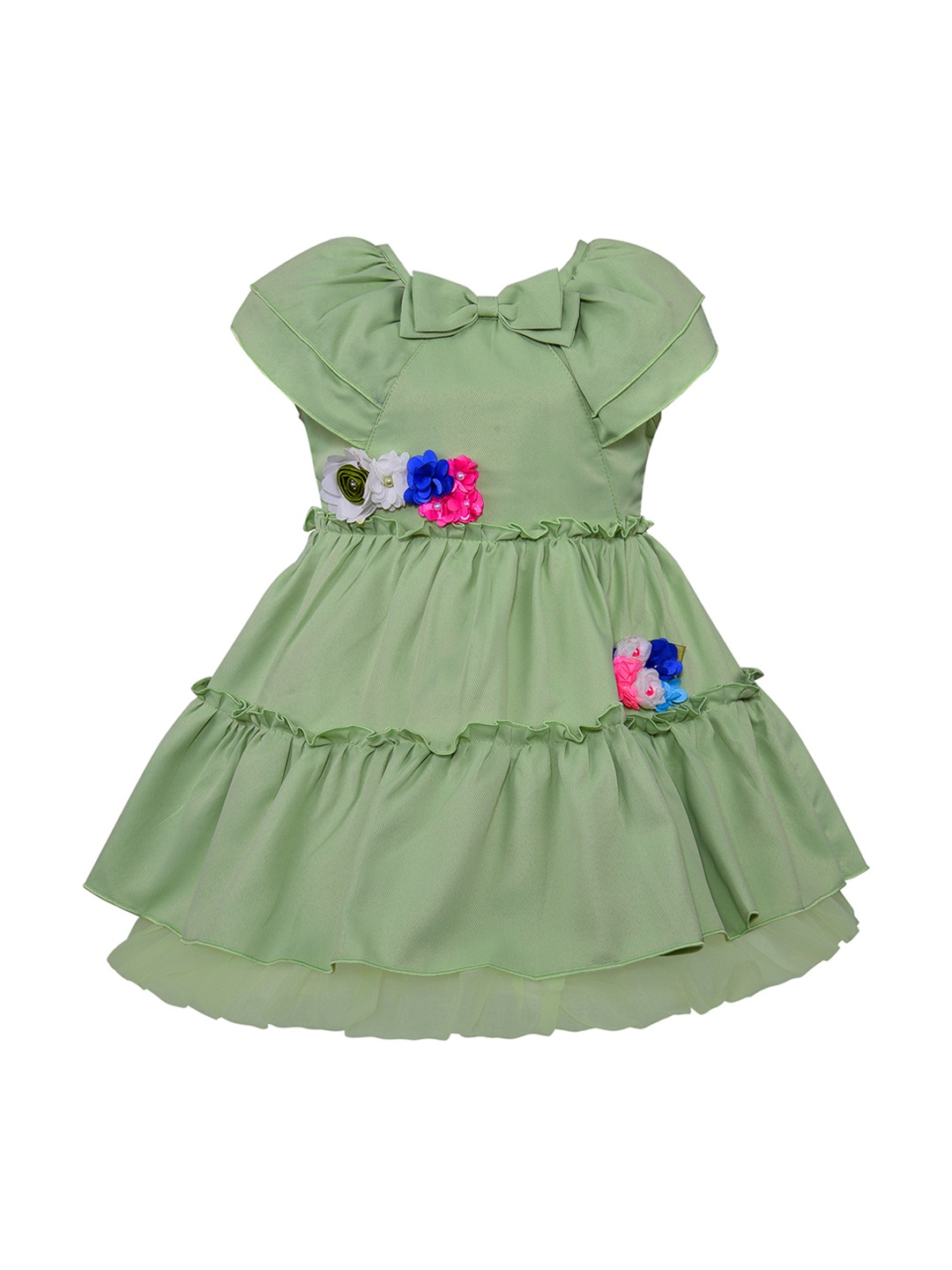 Wish Karo Girls Green Solid Fit and Flare Dress