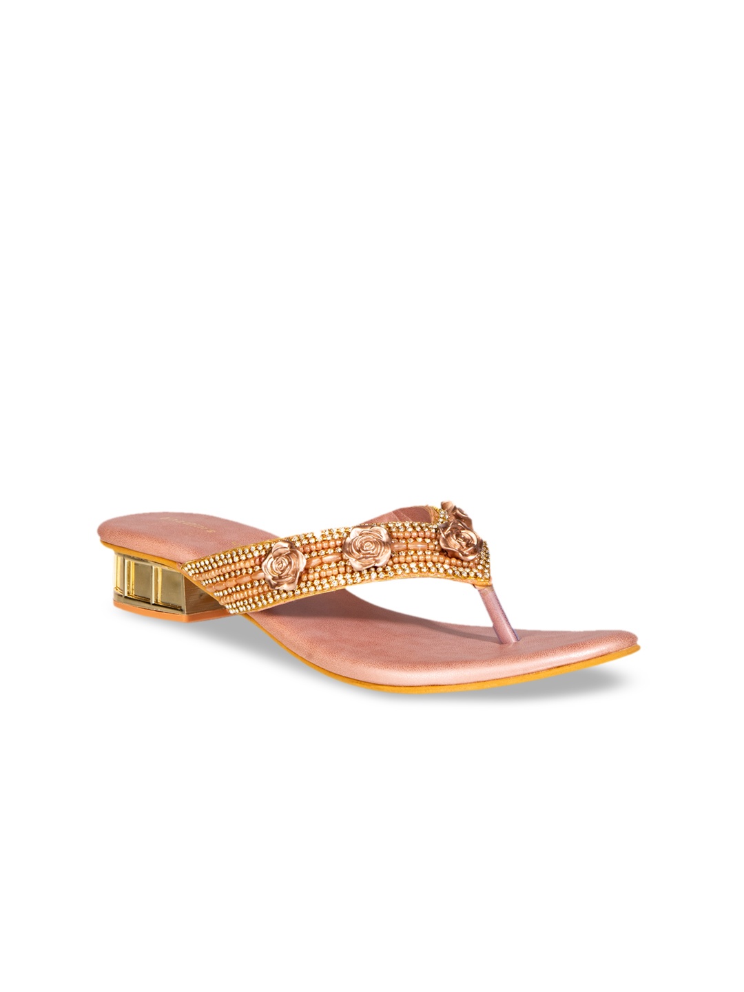 Khadims Women Pink & Gold-Toned Embellished Block Heels