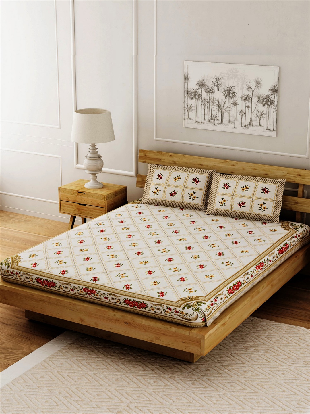 LIVING ROOTS Cream & Red Jaipuri Floral 144 TC Cotton 1 King Bedsheet with 2 Pillow Covers
LIVING ROOTS Cream & Red Jaipuri Floral 144 TC Cotton 1 King Bedsheet with 2 Pillow Covers