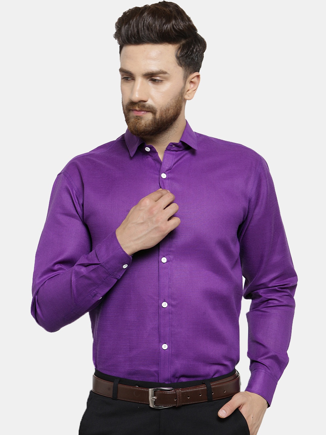 JAINISH Men Purple Classic Regular Fit Solid Formal Shirt