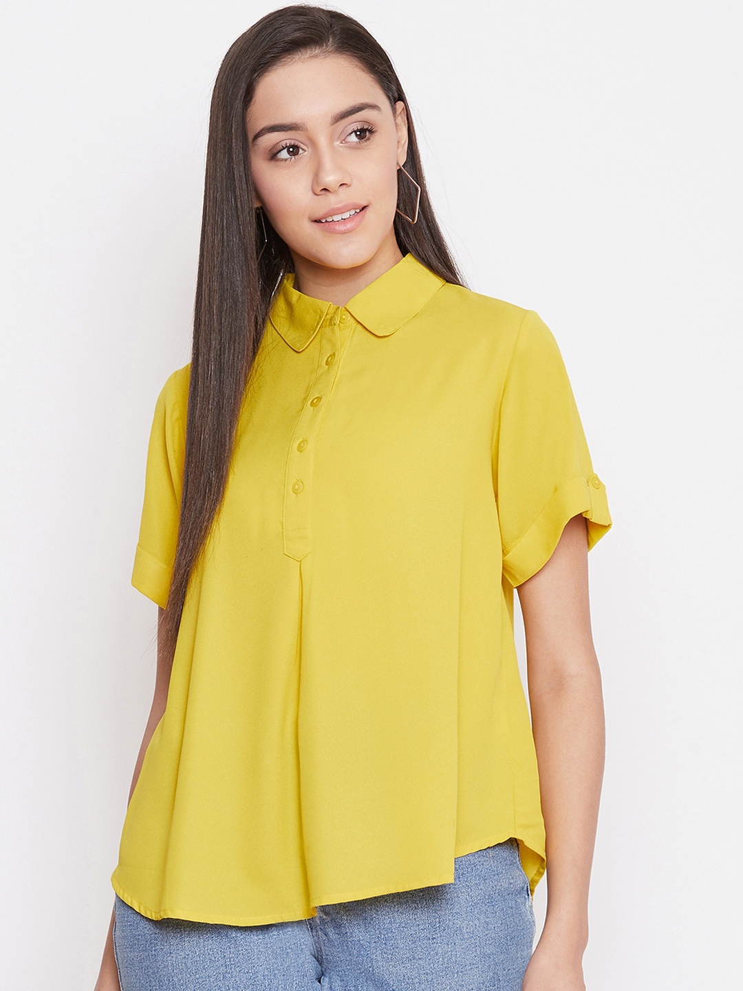 One of a Kind Women Yellow Solid Top