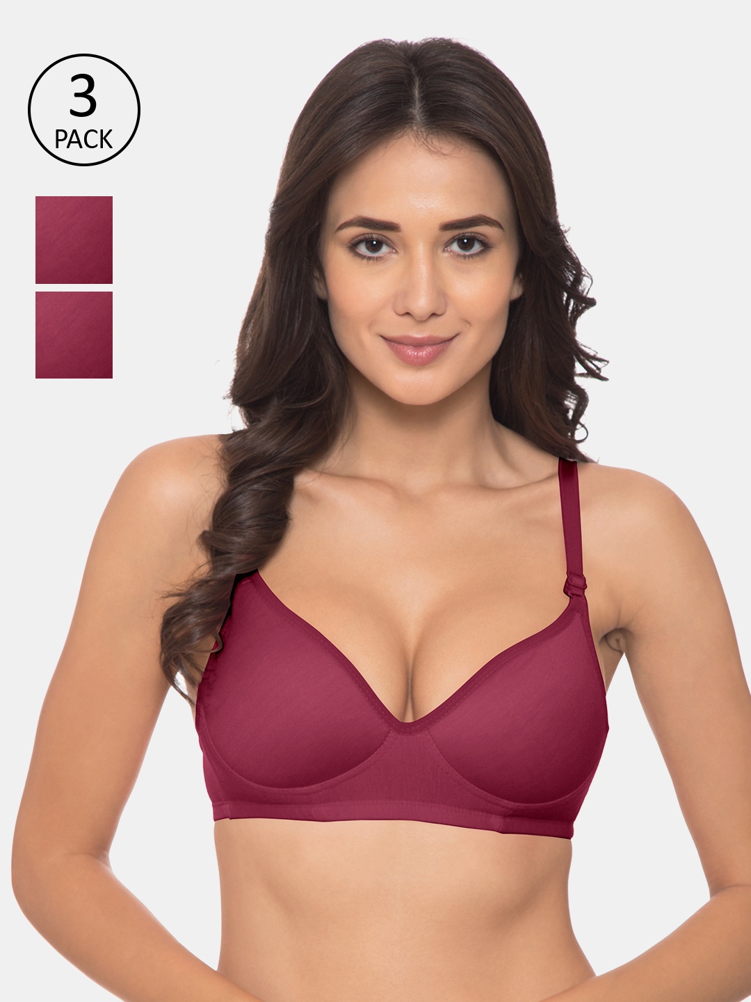Souminie Magenta Solid Non-Wired Lightly Padded T-shirt Bra