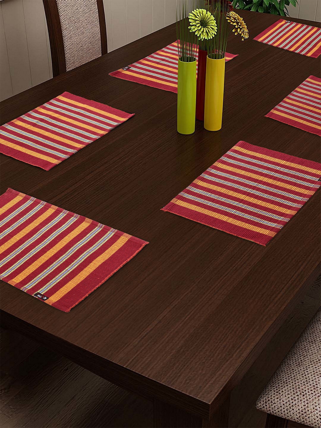 KLOTTHE Set Of 6 Red & Yellow Striped Table Placemats