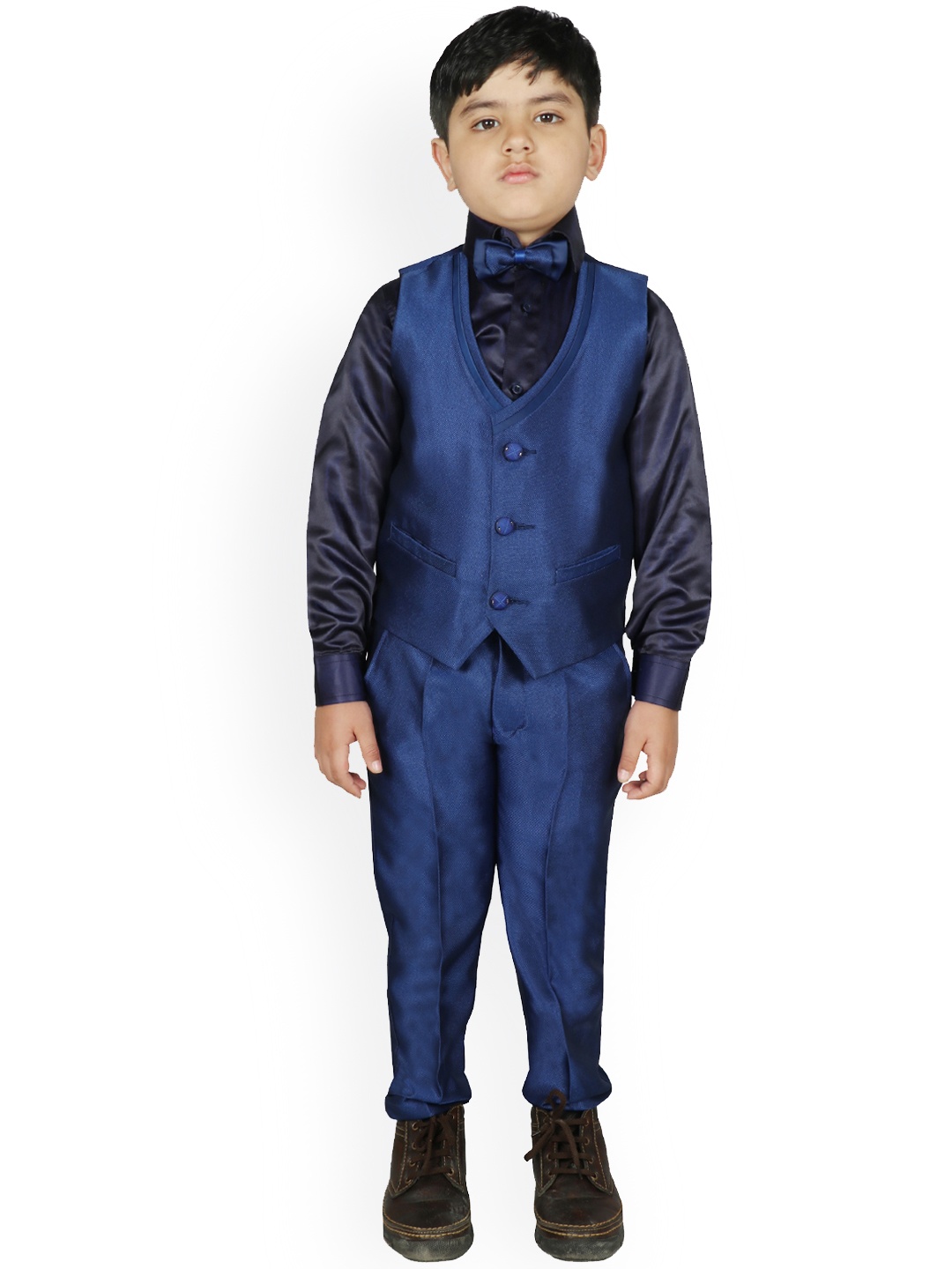 SG YUVRAJ Boys Blue Solid Single-Breasted Partywear Suit Set