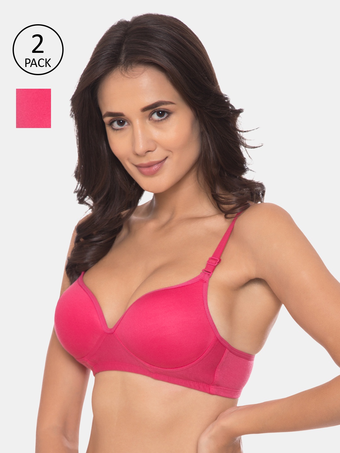 Souminie Pack of 2 Pink Solid Non-Wired Heavily Padded T-shirt Bra
