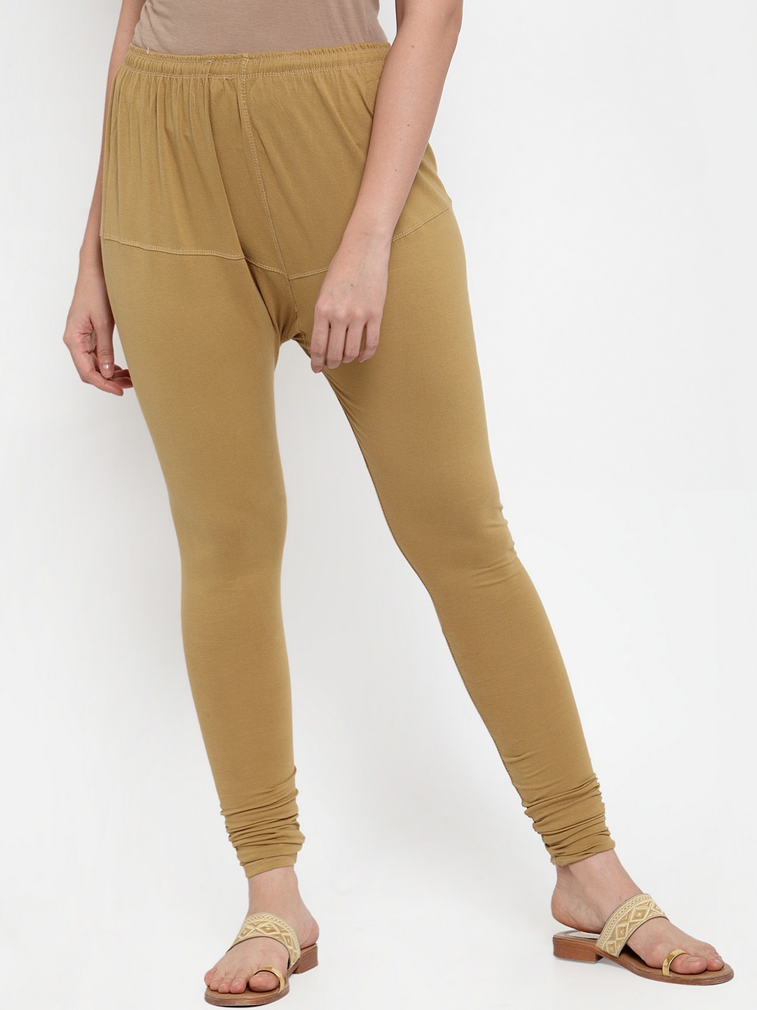 Jompers Women Beige Solid Churidar-Length Leggings