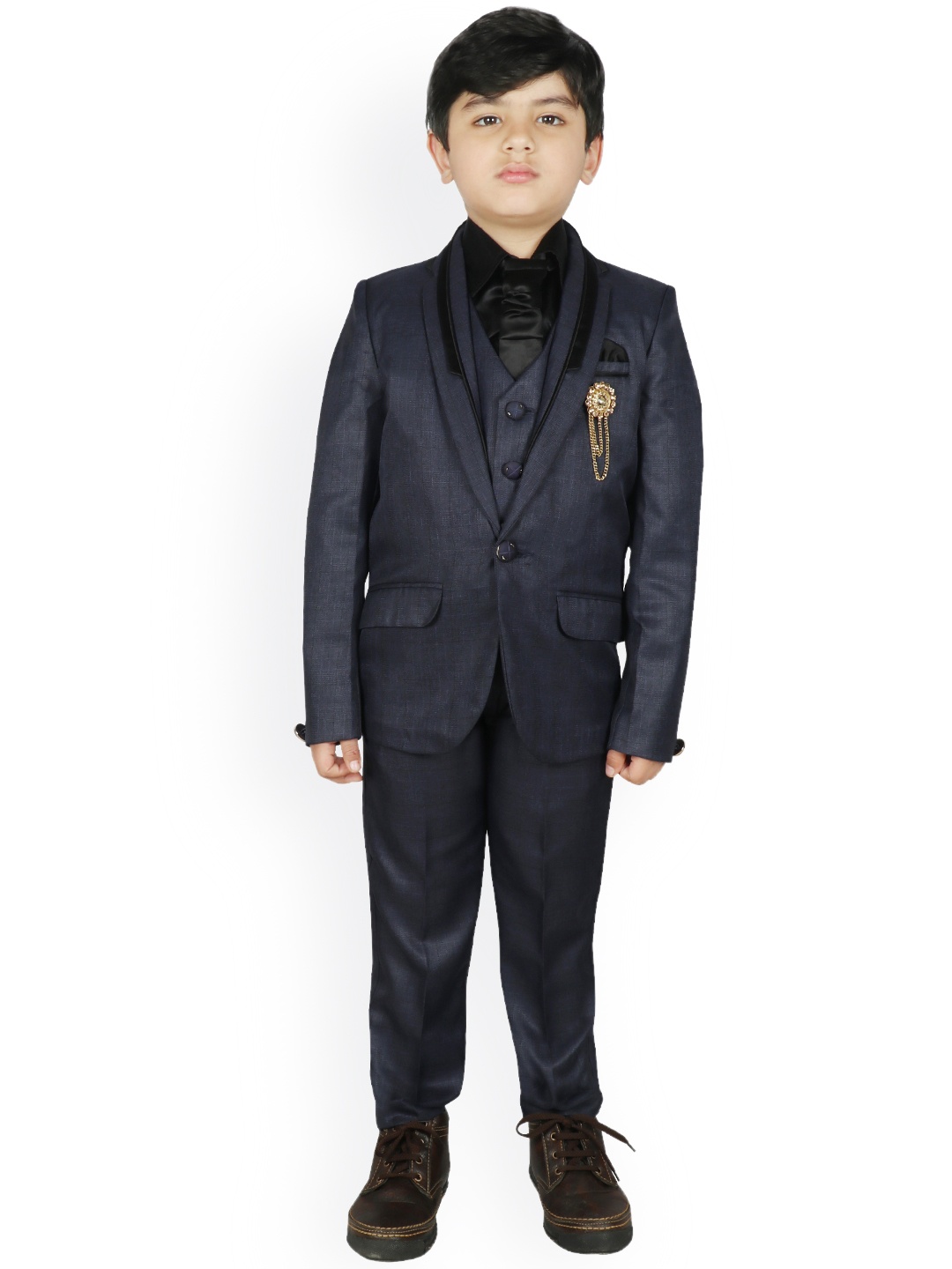 SG YUVRAJ Boys Blue Self-Design Single-Breasted Party Suit
