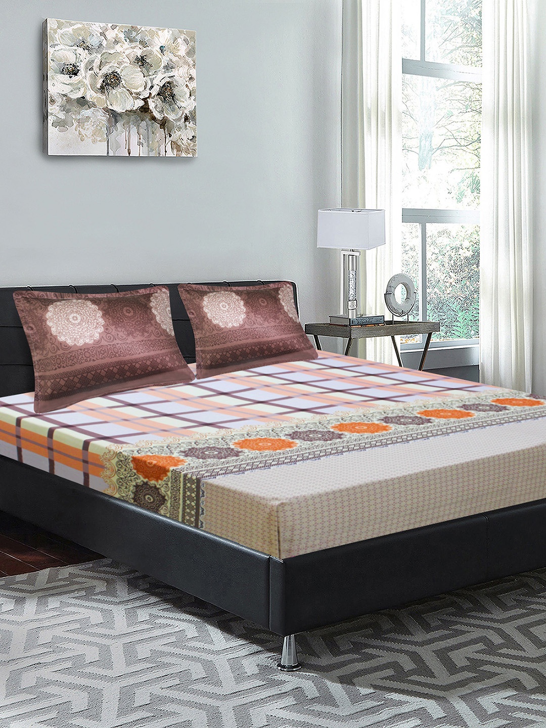 Good Homes by Home Candy Off-White & Brown Ethnic Motifs 210 TC Cotton 1 King Bedsheet with 2 Pillow Covers
Good Homes by Home Candy Off-White & Brown Ethnic Motifs 210 TC Cotton 1 King Bedsheet with 2 Pillow Covers