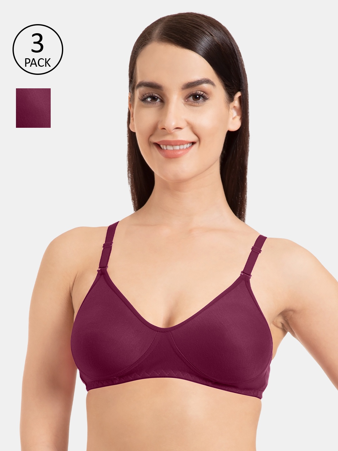 Souminie Magenta Solid Non-Wired Non Padded T-shirt Bra