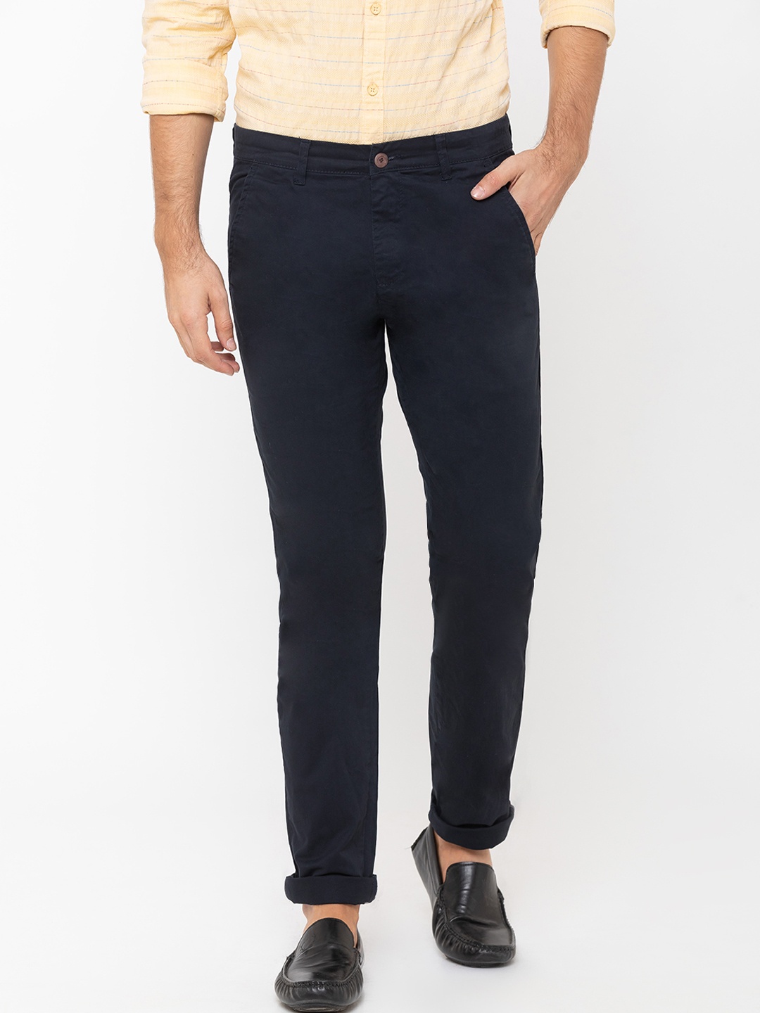 Globus Men Navy Blue Regular Fit Solid Regular Trousers