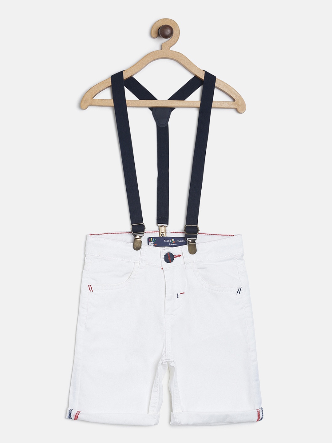 TALES & STORIES Boys White Solid Regular Fit Denim Shorts