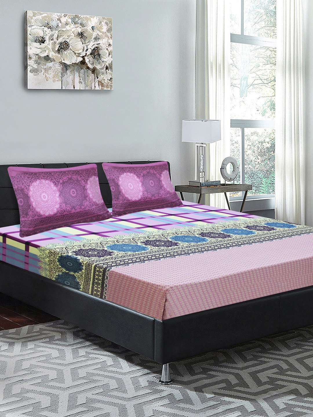 Good Homes by Home Candy Multicoloured Geometric 210 TC Cotton 1 King Bedsheet with 2 Pillow Covers, Multi
Good Homes by Home Candy Multicoloured Geometric 210 TC Cotton 1 King Bedsheet with 2 Pillow Covers, Multi