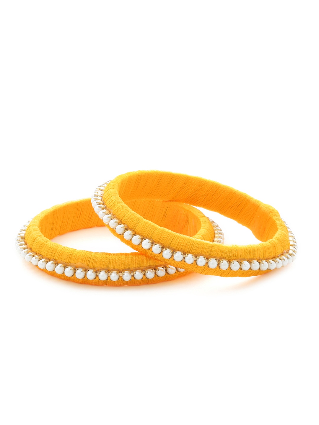 AKSHARA Girls Set of 2 Yellow & White Pearl-Studded Handcrafted Silk Thread Bangles
AKSHARA Girls Set of 2 Yellow & White Pearl-Studded Handcrafted Silk Thread Bangles