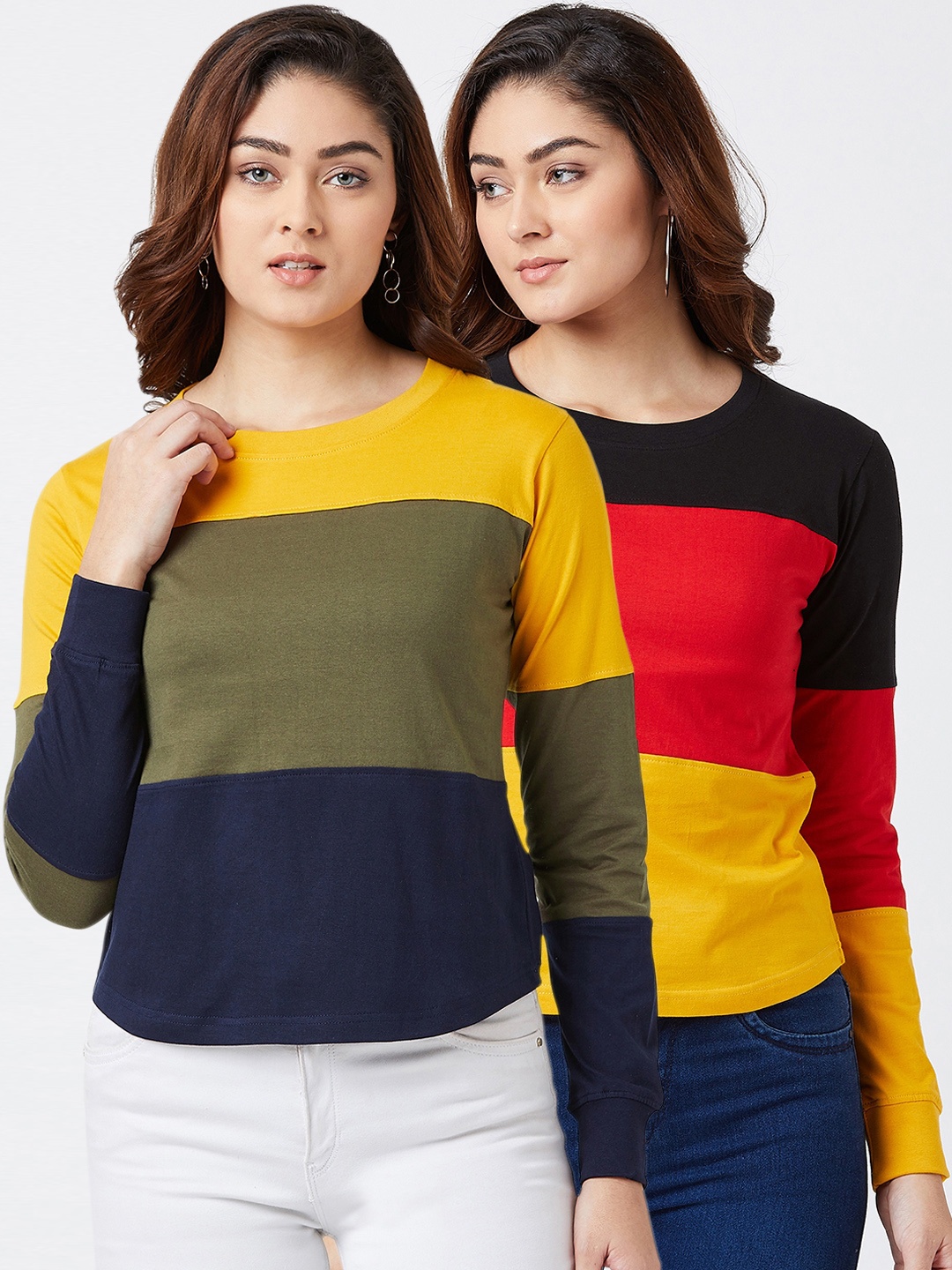 The Dry State Women Pack of 2 Colourblocked Round Neck T-shirt, Multi