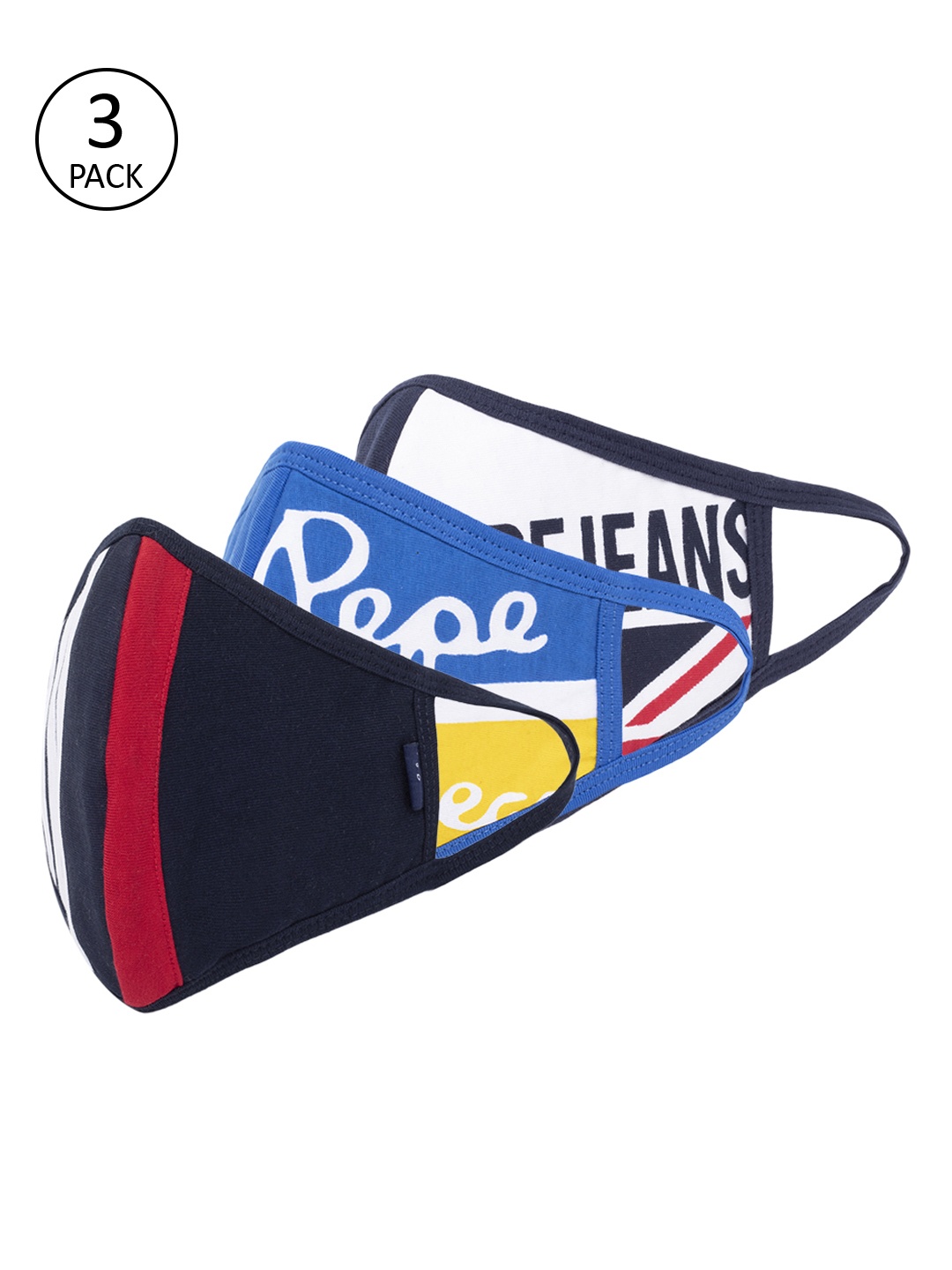 Pepe Jeans Men 3 Pcs 3 Ply Reusable Cloth Masks, Multi