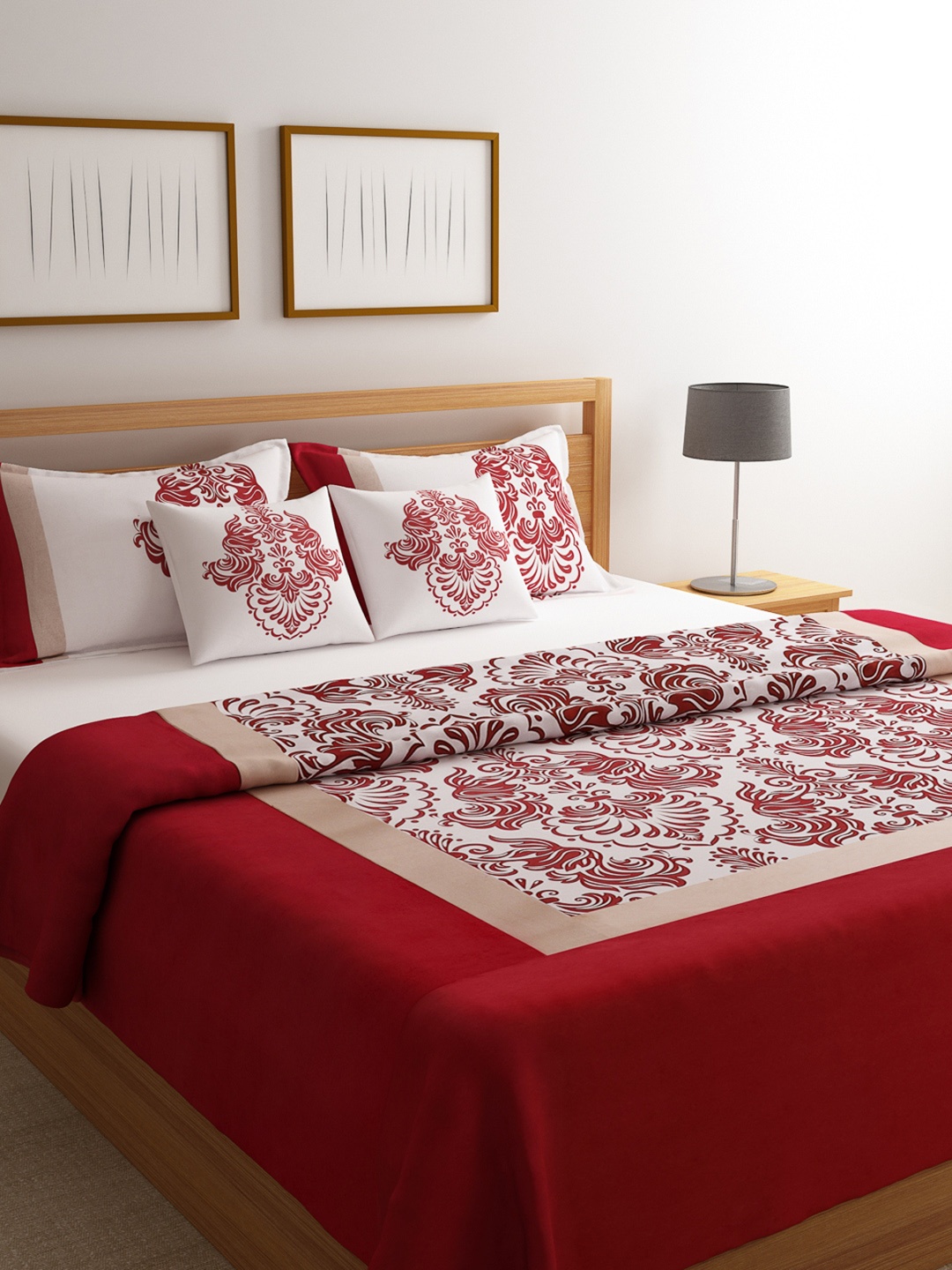 ROMEE Maroon & White Ethnic Motifs Printed Bed Cover With 2 Pillow Covers & 2 Cushion Covers
ROMEE Maroon & White Ethnic Motifs Printed Bed Cover With 2 Pillow Covers & 2 Cushion Covers