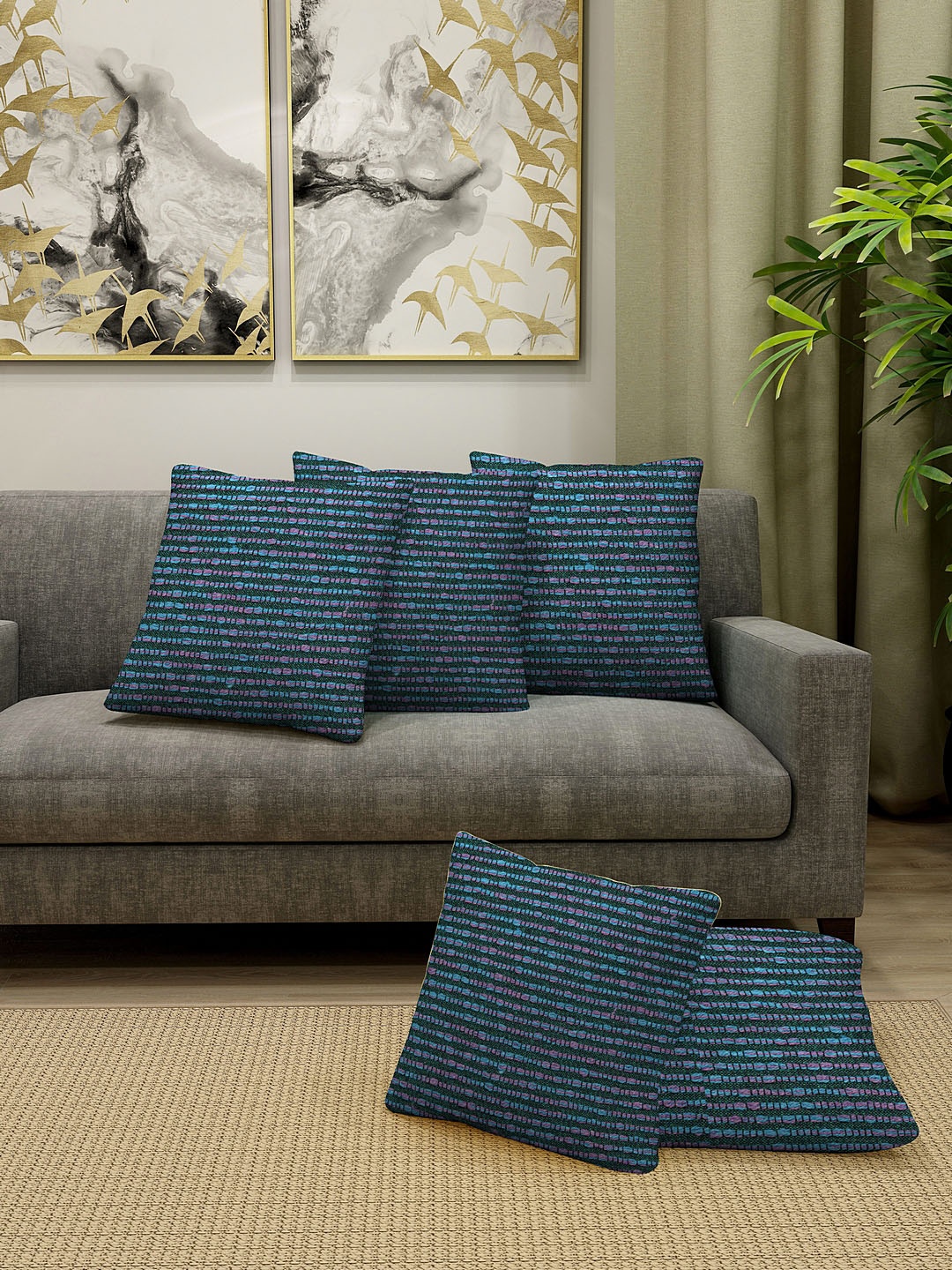 KLOTTHE Blue Set of 5 Striped Square Cushion Covers
