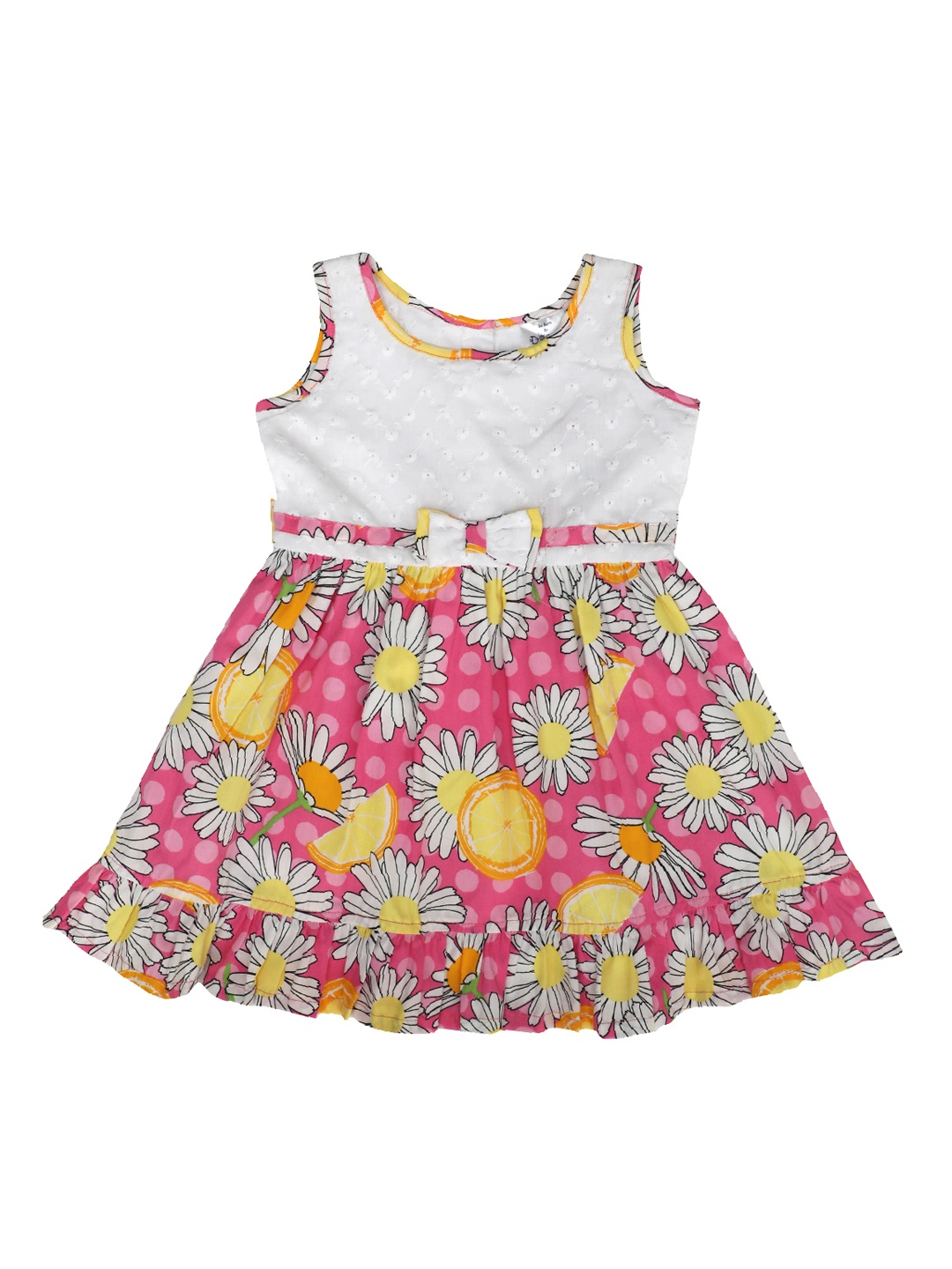 Doodle Girls White & Pink Floral Printed A-Line Dress