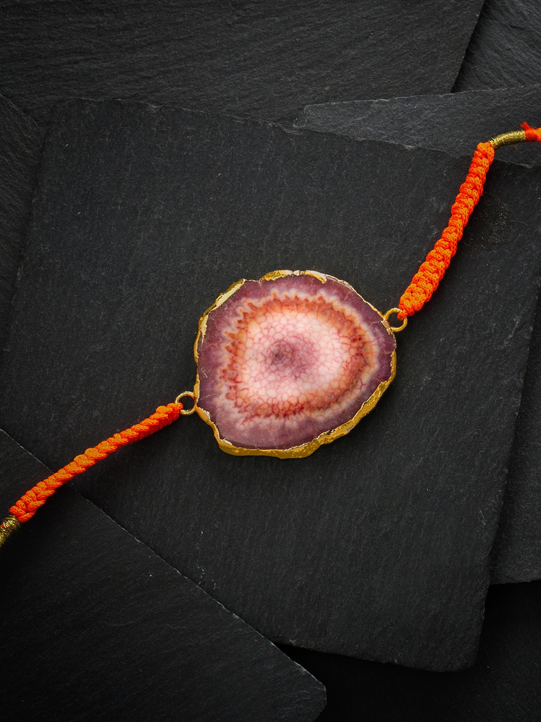 Bigsmall Orange Agate Stone Wraparound Rakhi