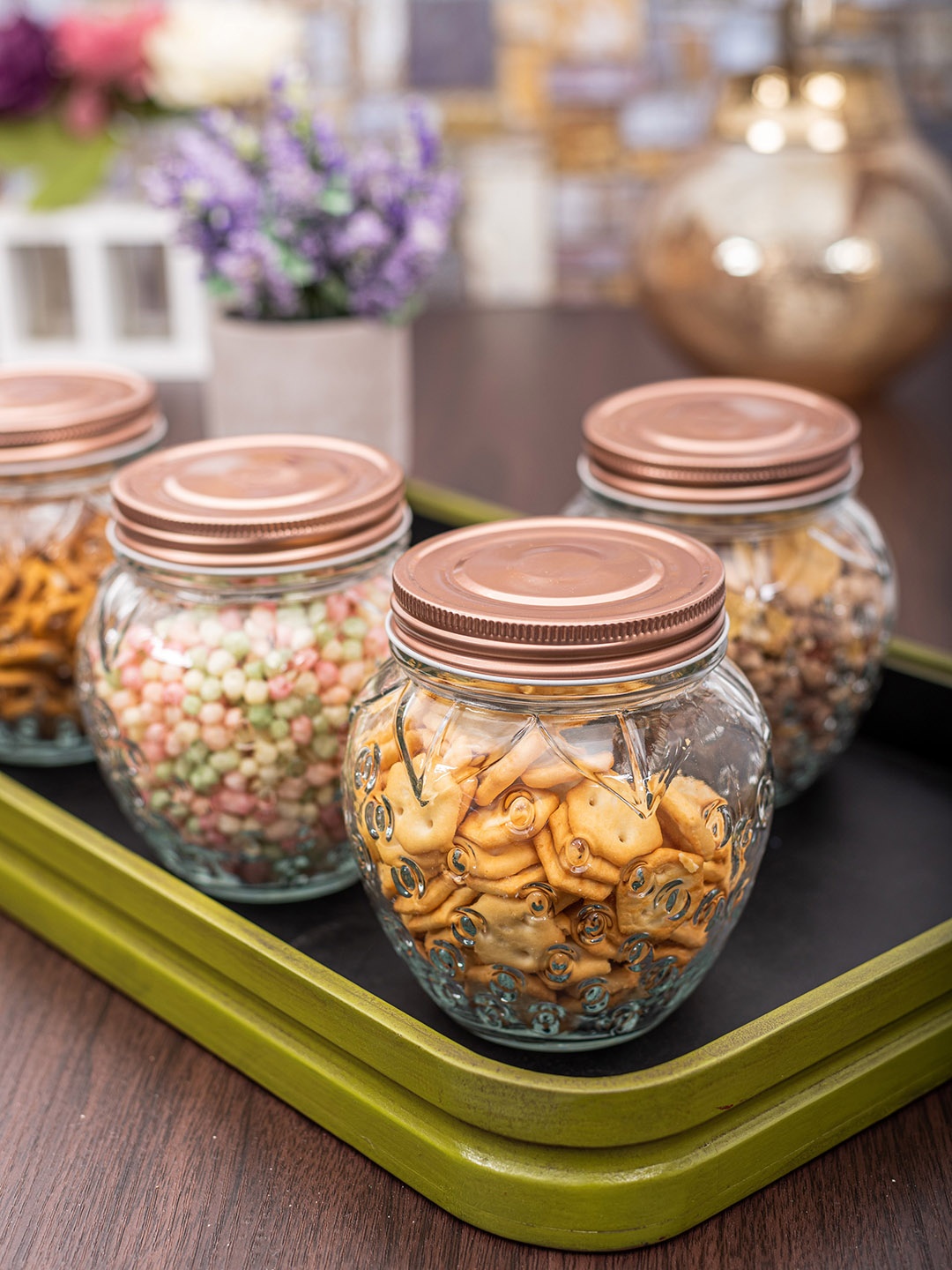 White Gold Set Of 4 Glass Storage Jars, Transparent