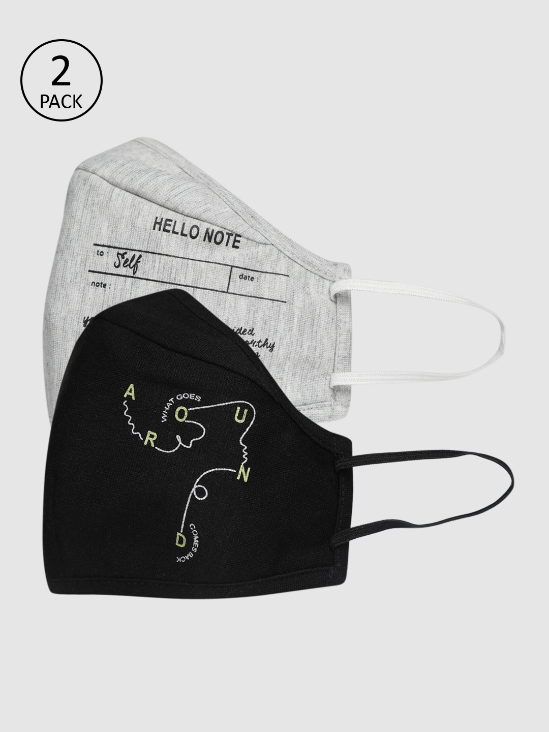 Vero Moda Women Pack of 2 Text Print Knit 3-Ply Cloth Mask, Black