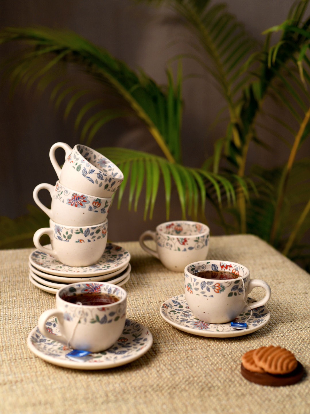 Unravel India Set Of 6 White & Blue Floral Printed Stoneware Painting Tea Cups & Saucers
Unravel India Set Of 6 White & Blue Floral Printed Stoneware Painting Tea Cups & Saucers