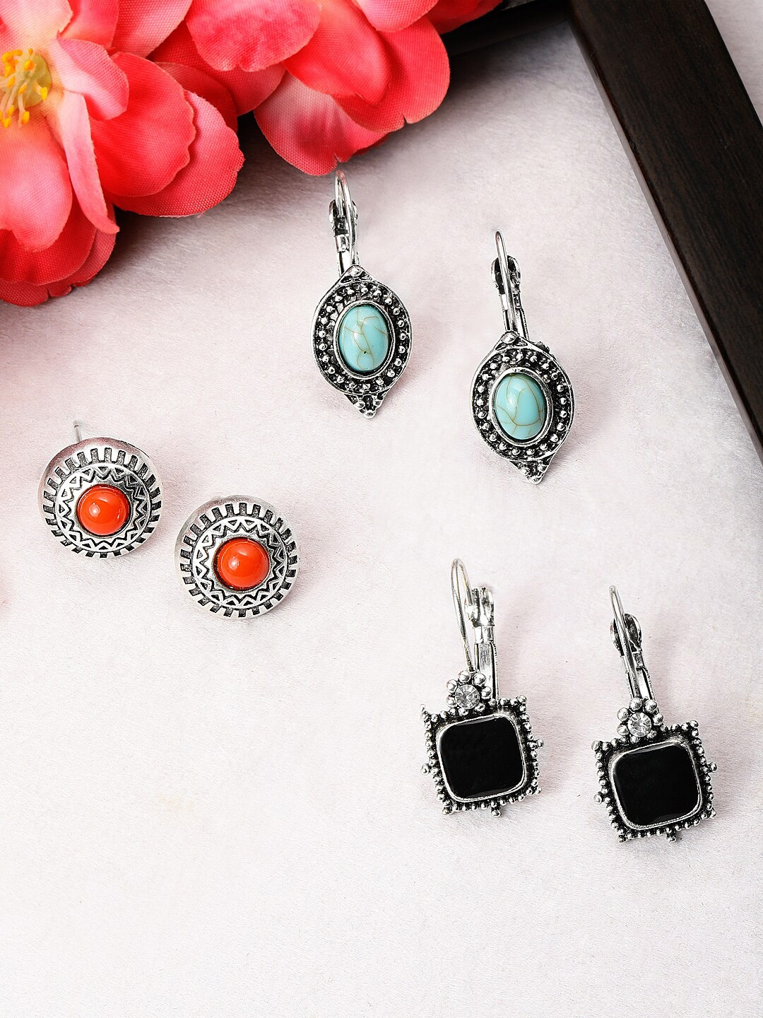 Rubans Set of 3 Silver-Toned Classic Drop Earrings
