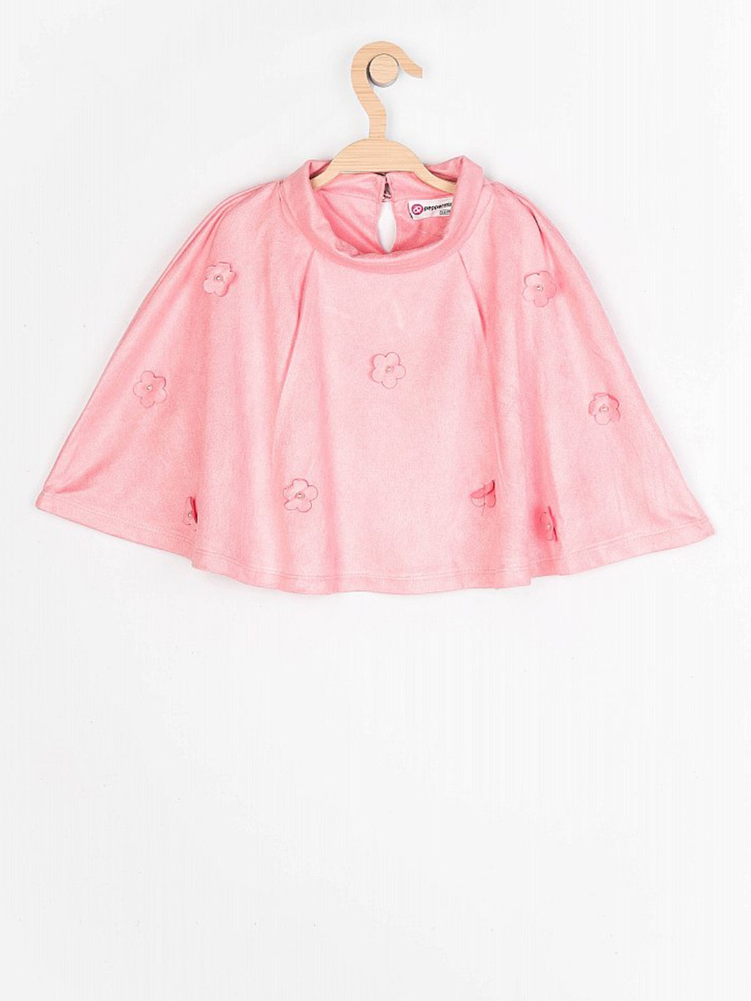 Peppermint Girls Peach-Coloured Solid Button Shrug
