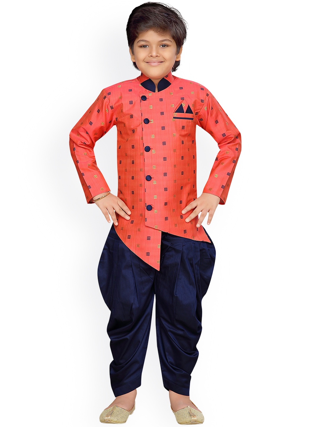 Aj DEZInES Boys Red & Navy Blue Sherwani Set