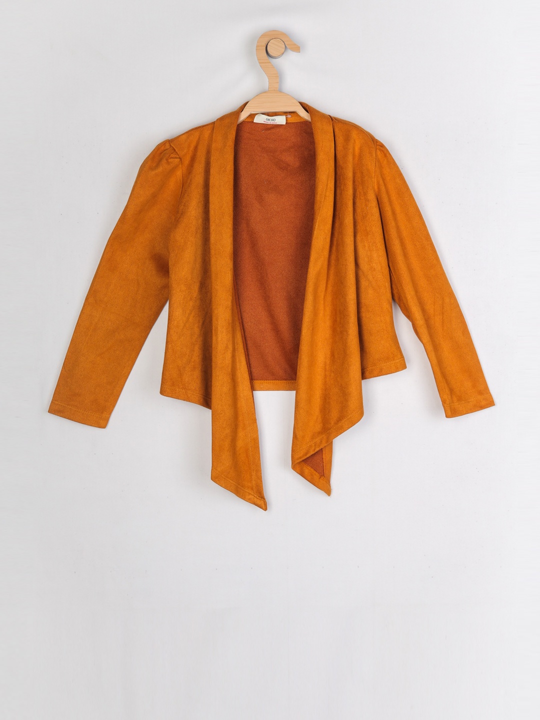 Peppermint Girls Mustard Solid Open Front Shrug
