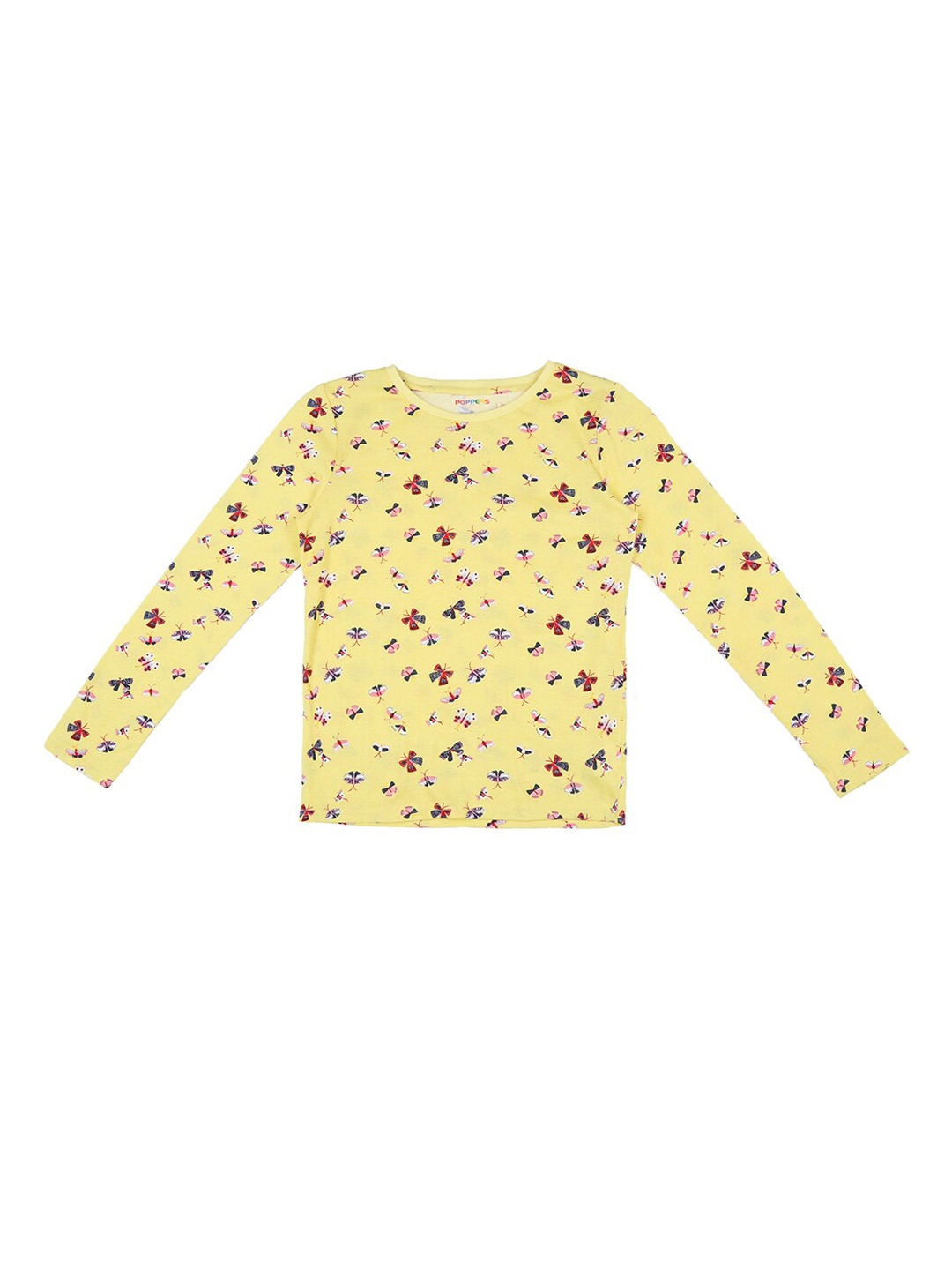 POPPERS by Pantaloons Girls Yellow Printed Round Neck Pure Cotton T-shirt