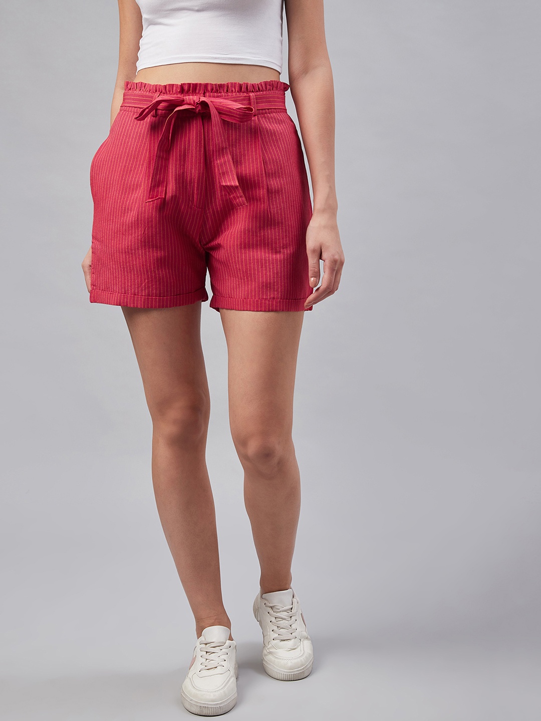 Marie Claire Women Red Striped Regular Shorts