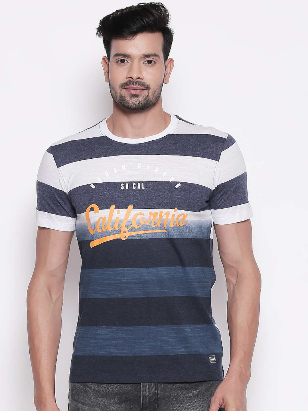 Urban Ranger by pantaloons Men Navy Blue White Striped Round Neck Pure Cotton T-shirt
Urban Ranger by pantaloons Men Navy Blue White Striped Round Neck Pure Cotton T-shirt