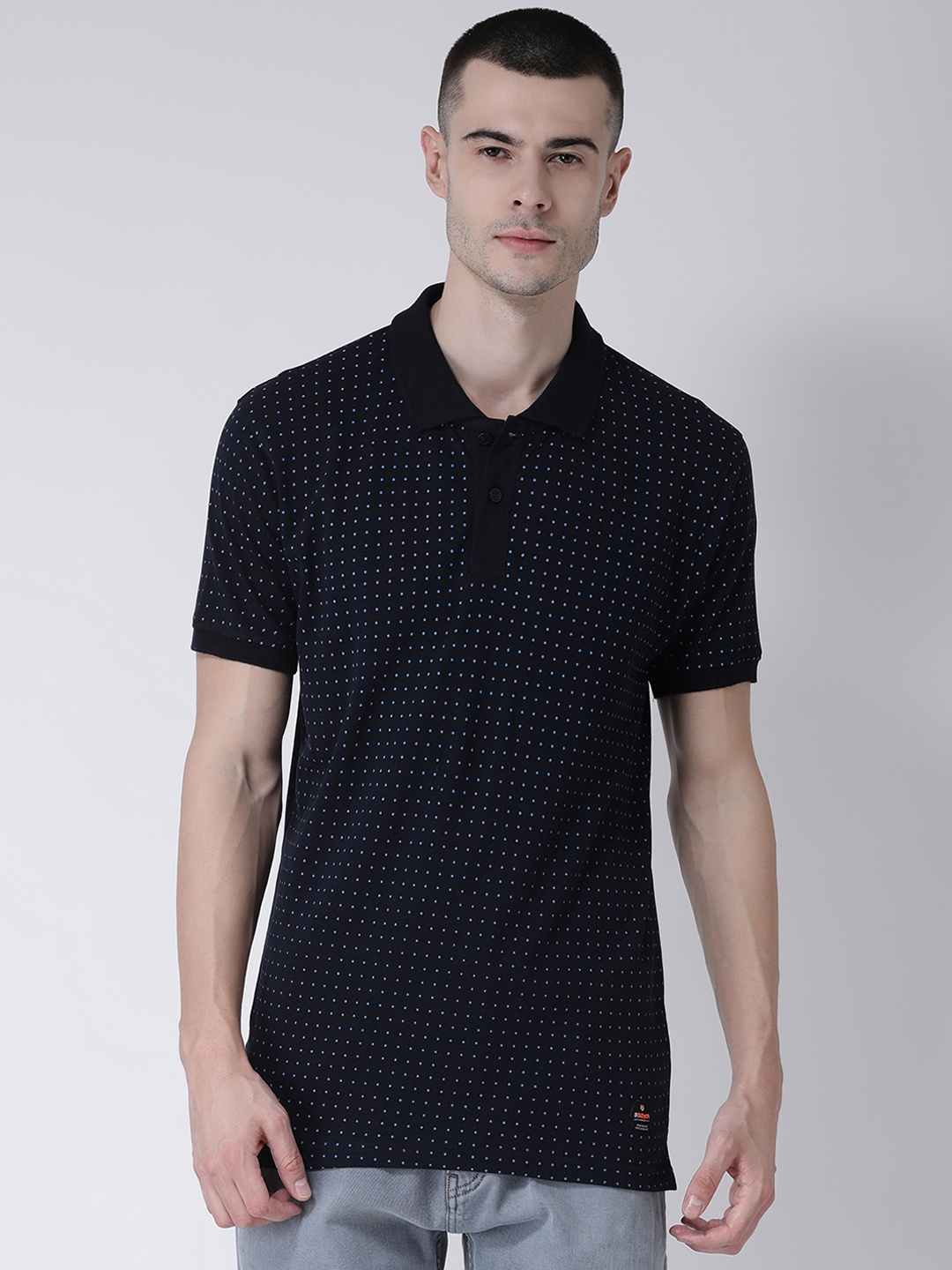 Club York Men Navy Blue Printed Polo Collar T-shirt