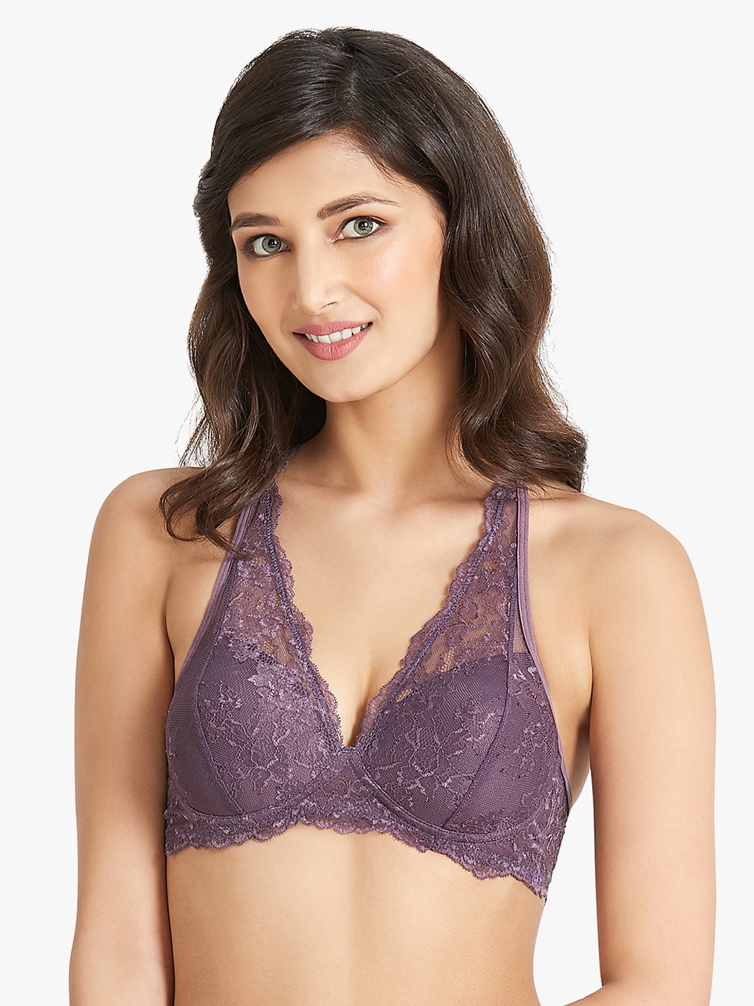 Amante Mauve Lace Non-Wired Lightly Padded Bralette Bra BRA30701