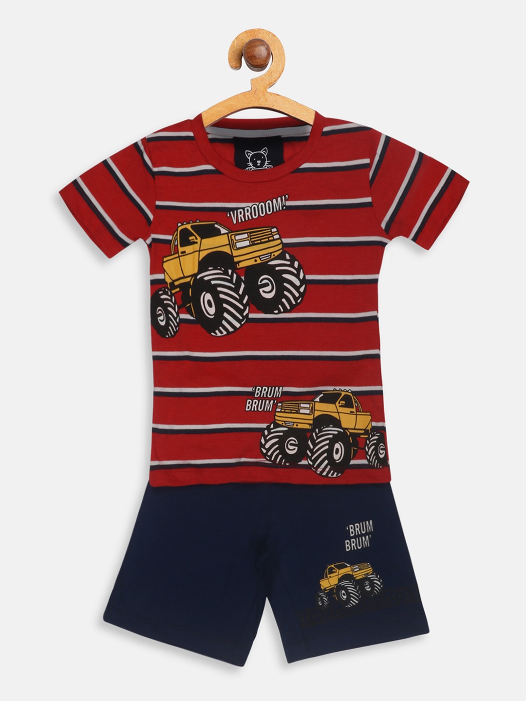 Lazy Shark Boys Red & Navy Blue Printed T-shirt with Shorts