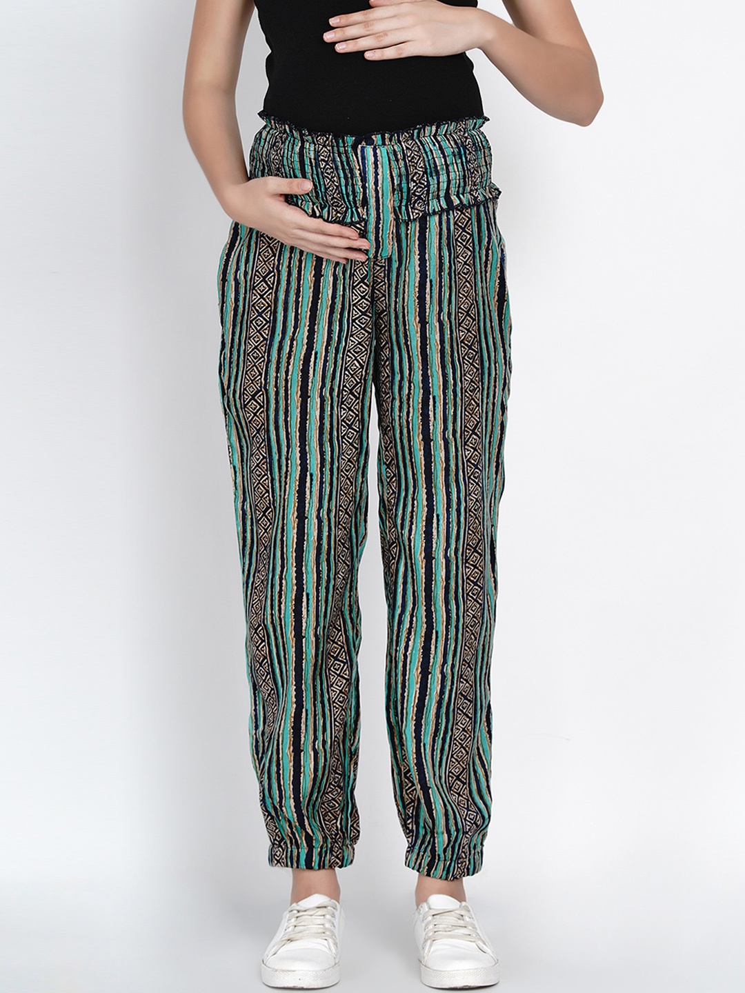 Mine4Nine Women Green & Black Relaxed Regular Fit Striped Maternity Regular Trousers
Mine4Nine Women Green & Black Relaxed Regular Fit Striped Maternity Regular Trousers