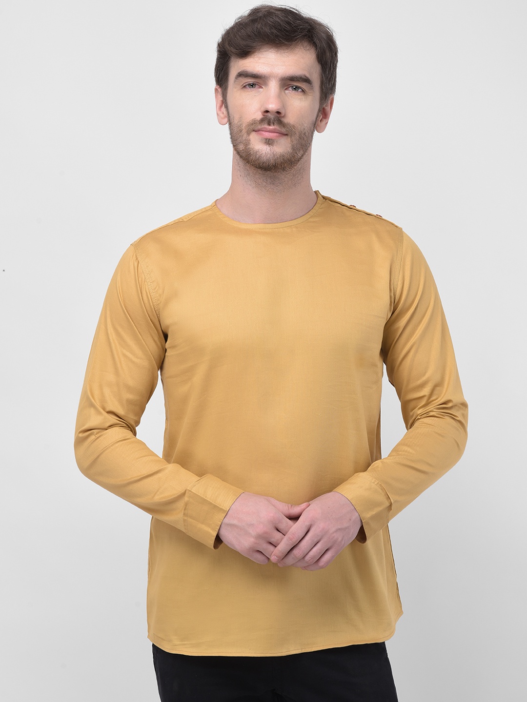SG LEMAN Men Mustard Yellow Solid Straight Short Kurta