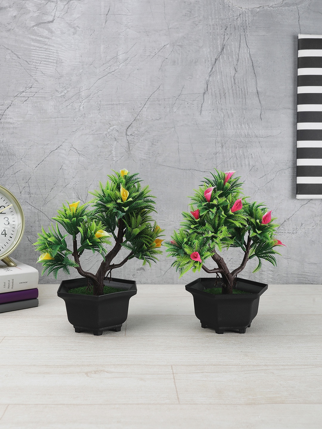 FOLIYAJ Set Of 2 Green & Yellow Artificial 3 Branch Bonsai Trees With Fern Leaves & Brown Pots
FOLIYAJ Set Of 2 Green & Yellow Artificial 3 Branch Bonsai Trees With Fern Leaves & Brown Pots