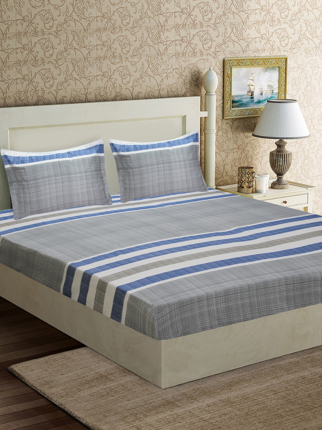 Good Homes by Home Candy Grey & White Striped 152 TC Polyester 1 Queen Bedsheet with 2 Pillow Covers
Good Homes by Home Candy Grey & White Striped 152 TC Polyester 1 Queen Bedsheet with 2 Pillow Covers