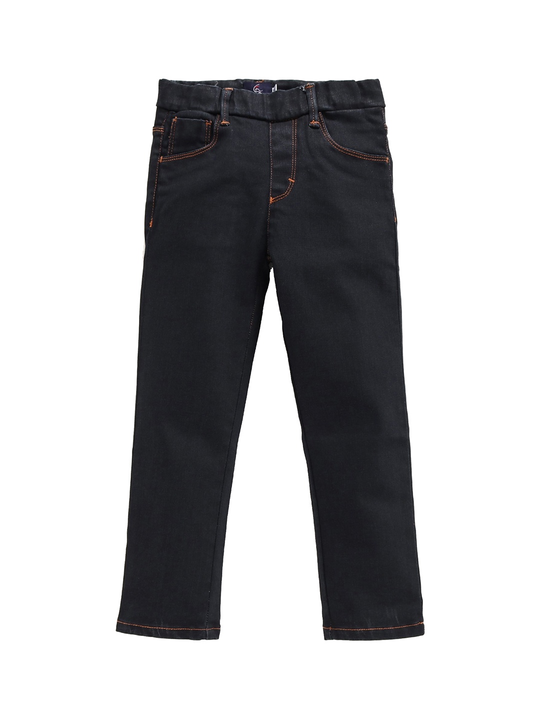 KiddoPanti Girls Black Solid Stretch Denim Jeggings