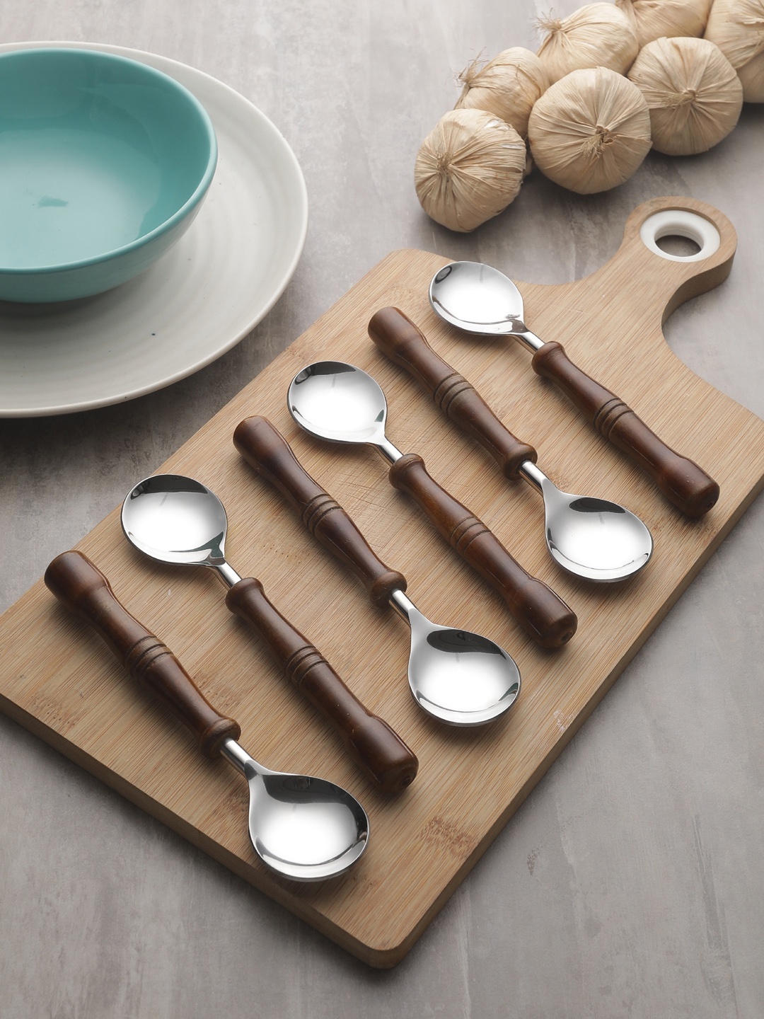 VarEesha Set Of 4 Brown Hand-Made Wooden Handles Stainless Steel Round Dessert Spoons
VarEesha Set Of 4 Brown Hand-Made Wooden Handles Stainless Steel Round Dessert Spoons