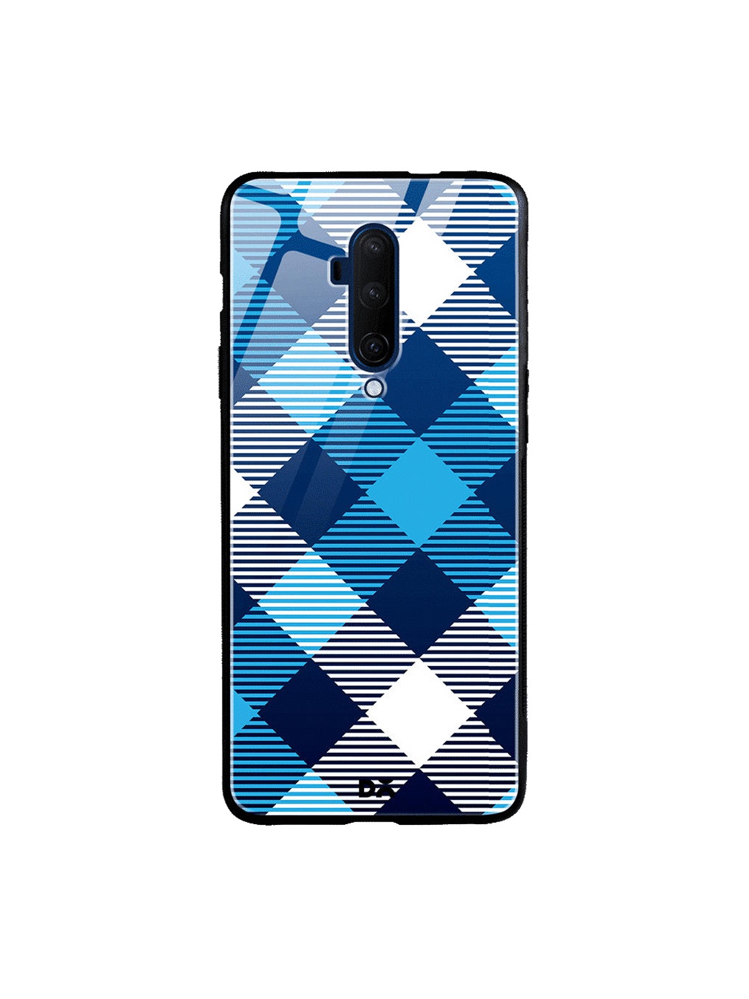 DailyObjects Blue & White Medium Static Nightfall Checks OnePlus 7 Pro Glass Case