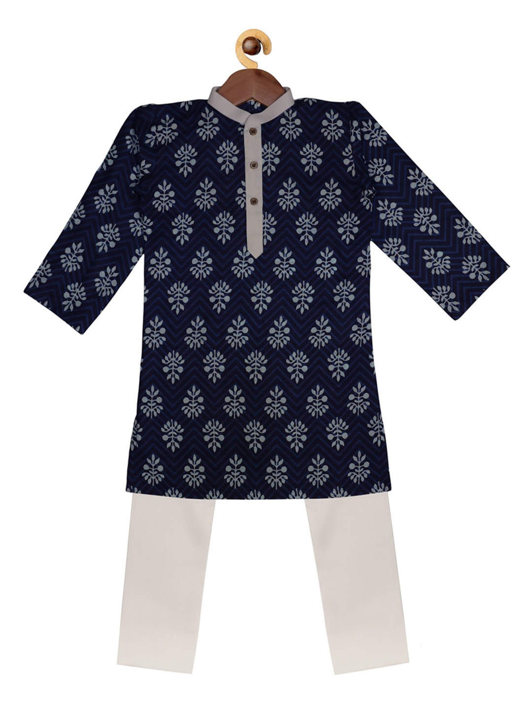 SOULFULLY INDIAN Boys Navy Blue & White Printed Kurta with Pyjamas
