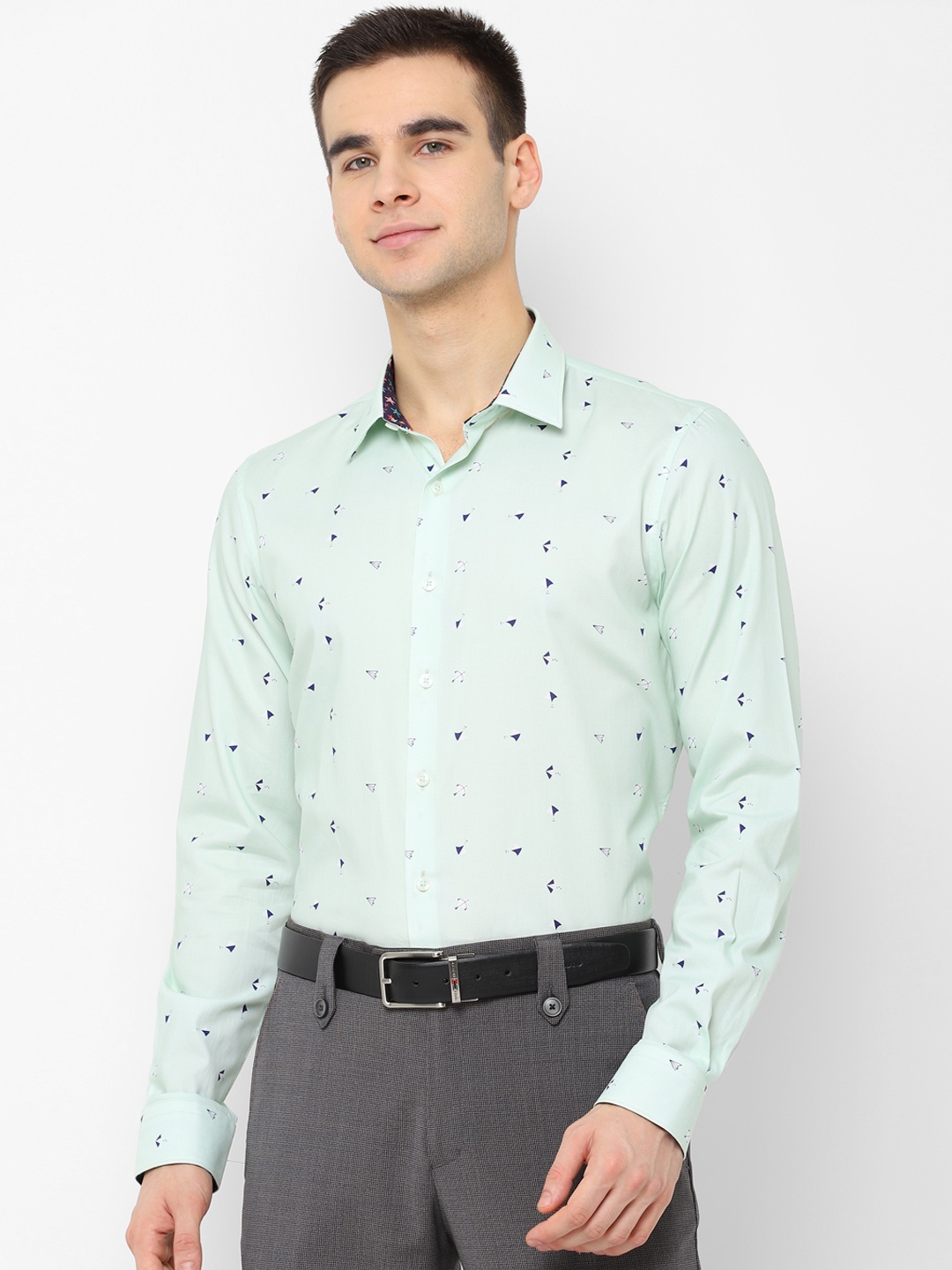 SIMON CARTER LONDON Men Green Slim Fit Printed Formal Shirt
