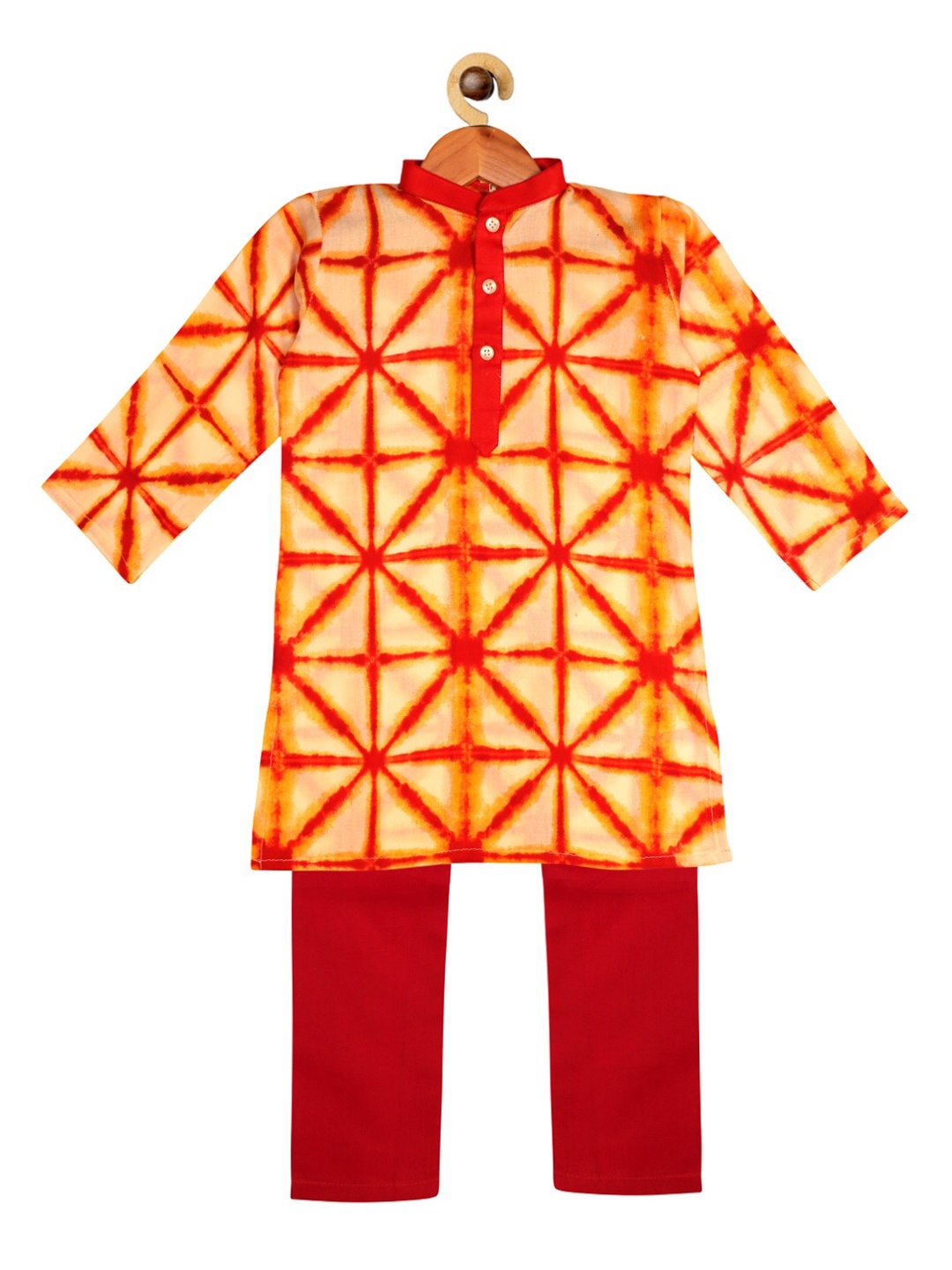 SOULFULLY INDIAN Boys Orange & Yellow Printed Kurta with Pyjamas