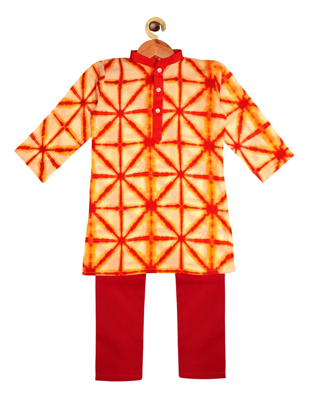 SOULFULLY INDIAN Boys Yellow & Red Printed Kurta with Pyjamas