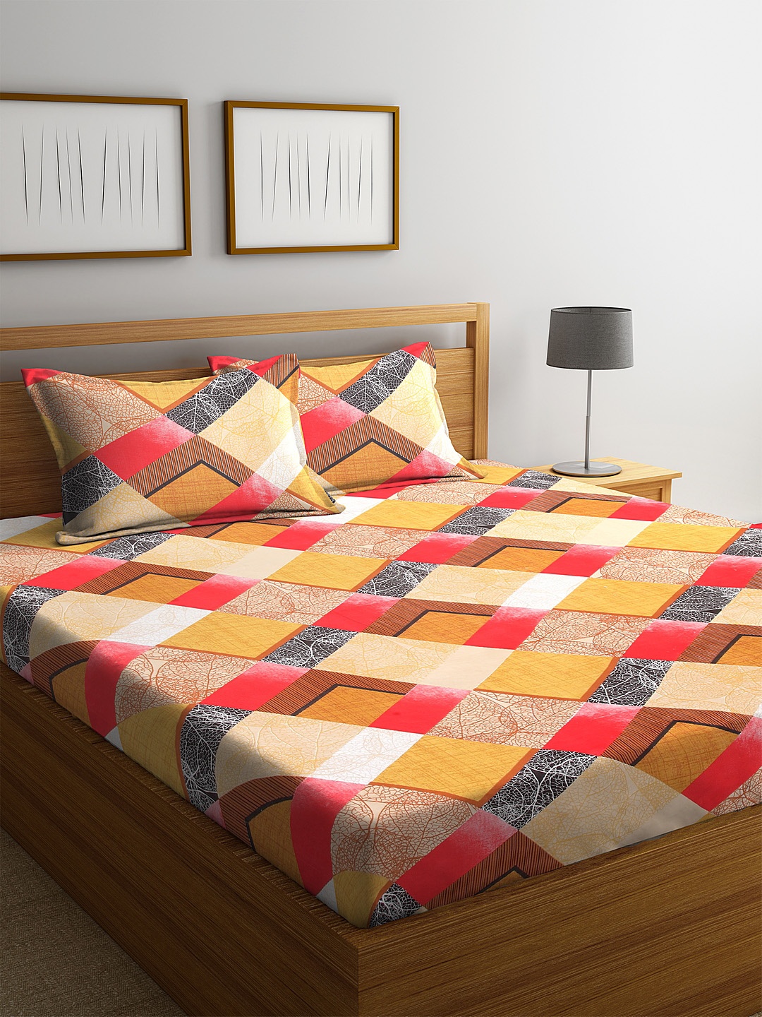HOSTA HOMES Multicoloured Geometric 260 TC Cotton 1 Queen Bedsheet with 2 Pillow Covers, Multi
HOSTA HOMES Multicoloured Geometric 260 TC Cotton 1 Queen Bedsheet with 2 Pillow Covers, Multi