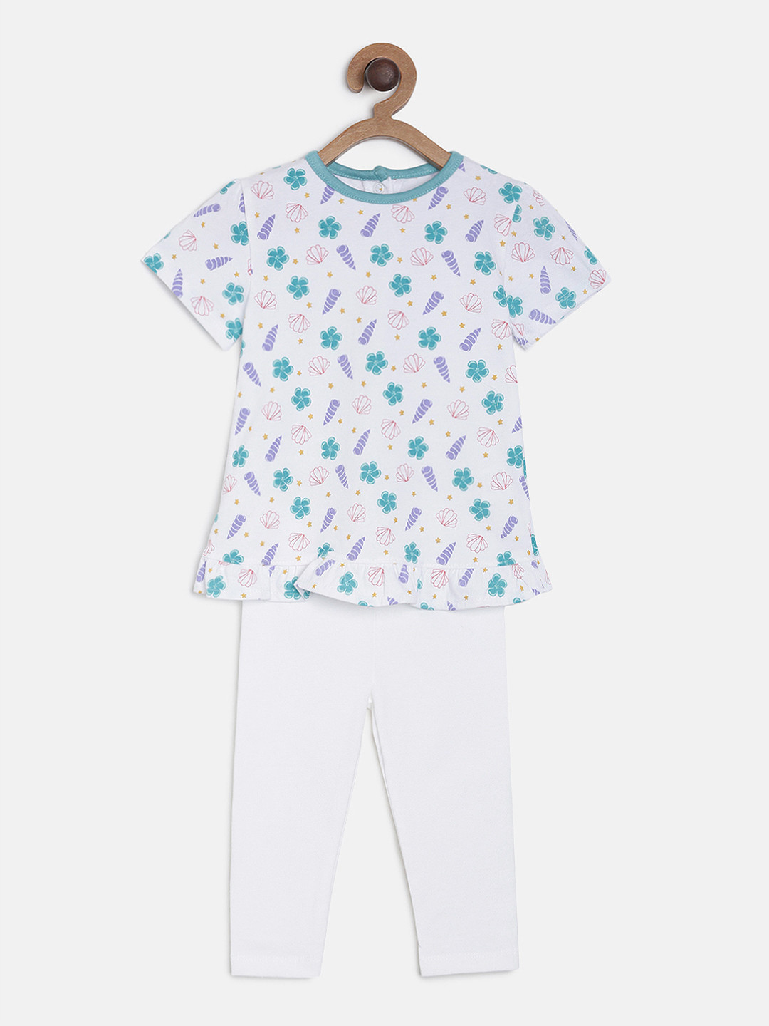 MINI KLUB Girls White & Blue Printed Top with Leggings 
MINI KLUB Girls White & Blue Printed Top with Leggings